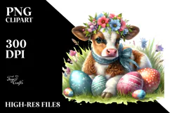 Digital Watercolor Baby Cow PNG Product Image 2