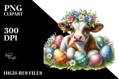 Digital Watercolor Baby Cow PNG Product Image 2
