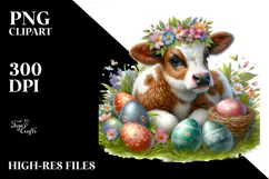 Digital Watercolor Baby Cow PNG Product Image 2