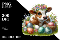 Digital Watercolor Baby Cow PNG Product Image 2