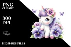 Cute Baby Unicorn with Pansy | Sublimation | Clipart Product Image 3