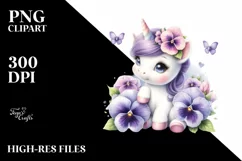 Cute Baby Unicorn with Pansy | Sublimation | Clipart Product Image 3