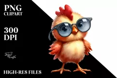 colorful Funny Chicken with Sunglasses | Clipart Product Image 1