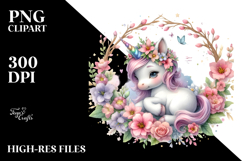 Hawaiian Flowers Unicorn Clipart Product Image 2