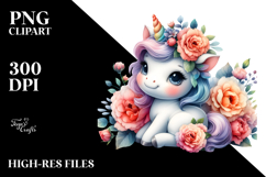 Hawaiian Flowers Unicorn Clipart Product Image 2