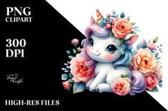 Hawaiian Flowers Unicorn Clipart Product Image 2