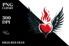 Fire Heart with Wings PNG Product Image 2