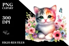 Colorful Cat Watercolor PNG Product Image 1