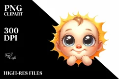 Watercolor Funny Baby Face Expressive Sun PNG Product Image 1