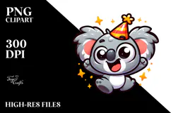 Goofy Cartoon Koala Jumping with Party Hat Product Image 2