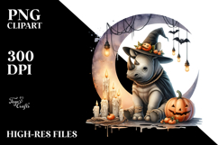 Rhino on Moon Halloween PNG Product Image 2