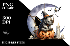 Watercolor Rhino in Halloween Style PNG Product Image 2
