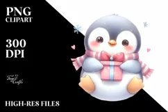 Cute Baby Penguin with Gift Box PNG Product Image 3