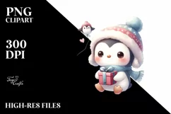 Cute Baby Penguin with Gift Box PNG Product Image 1