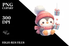 Cute Baby Penguin with Gift Box PNG Product Image 1