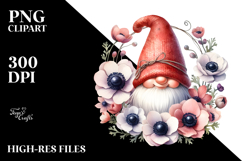 Cute Gnome with Large Hat and Anemone, PNG Product Image 2