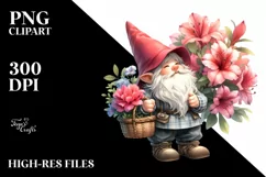 Detailed Watercolor Cute Gnome Basket Azalea | Sublimation, Product Image 1