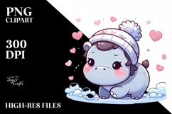 Cute Baby Hippo on Sleight PNG Product Image 3