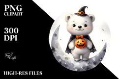 Cute Baby Polar Bear Moon Halloween PNG Product Image 2
