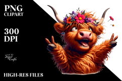 Goofy Highland Cow with Flower Crown PNG Product Image 2