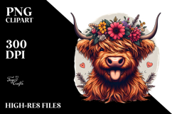Goofy Highland Cow with Flower Crown PNG Product Image 2