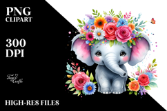 Cartoon-Style Elephant Flower Crown | Clipart Product Image 2