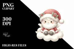 Cute Santa on a Cloud with Snow Flakes PNG Product Image 1
