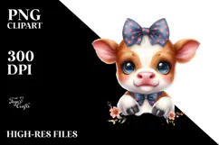 Funny Baby Cow with Bow and Tie PNG Product Image 2