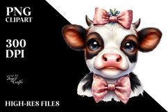 Funny Baby Cow with Bow and Tie PNG Product Image 2