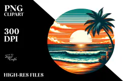 Retro Tropical Beach Sunset Clipart, PNG Design Product Image 2