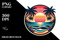 Retro Tropical Beach Sunset Clipart, PNG Design Product Image 2