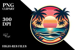 Retro Tropical Beach Sunset Clipart, PNG Design Product Image 2