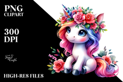 Cute Unicorn with Floral Wreath PNG Product Image 2