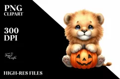 Cute Baby Lion with Pumpkin PNG Product Image 1