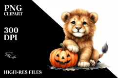 Cute Baby Lion Holding Pumpkin PNG Product Image 3