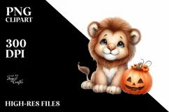 Cute Baby Lion with Pumpkin PNG Product Image 1