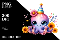 Colorful Cuddling Octopus Party Hat Clipart Product Image 2