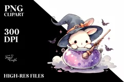 Cute Baby Rabbit with Halloween Pumpkin PNG Product Image 3