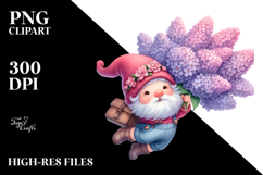 Cute Floating Gnome with Lilac PNG Product Image 2