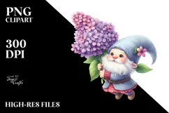 Cute Floating Gnome with Lilac PNG Product Image 2