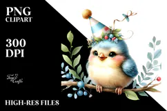 Cute Baby Bird with Party Hat PNG Product Image 2