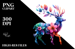 Abstract Vibrant Deer with Flowers, High Resolution PNG Product Image 2