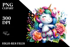 Cute Unicorn Dressed Up, Watercolor PNG Product Image 2