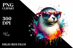Colorful Quirky Artistic Seal | Sublimation Clipart Product Image 1