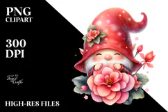 Cute Gnome with Begonia PNG Product Image 2