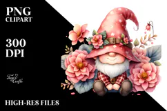 Cute Watercolor Gnome with Begonia PNG Product Image 2