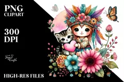 Cute Boho Baby Cat Heart PNG Product Image 2