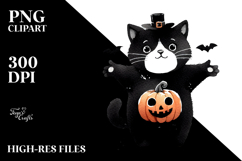 Simple Funny Halloween Clipart with Black Cat PNG Product Image 2
