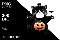 Simple Funny Halloween Clipart with Black Cat PNG Product Image 2