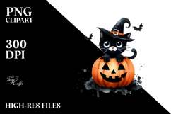 Simple Funny Halloween Clipart with Black Cat PNG Product Image 2